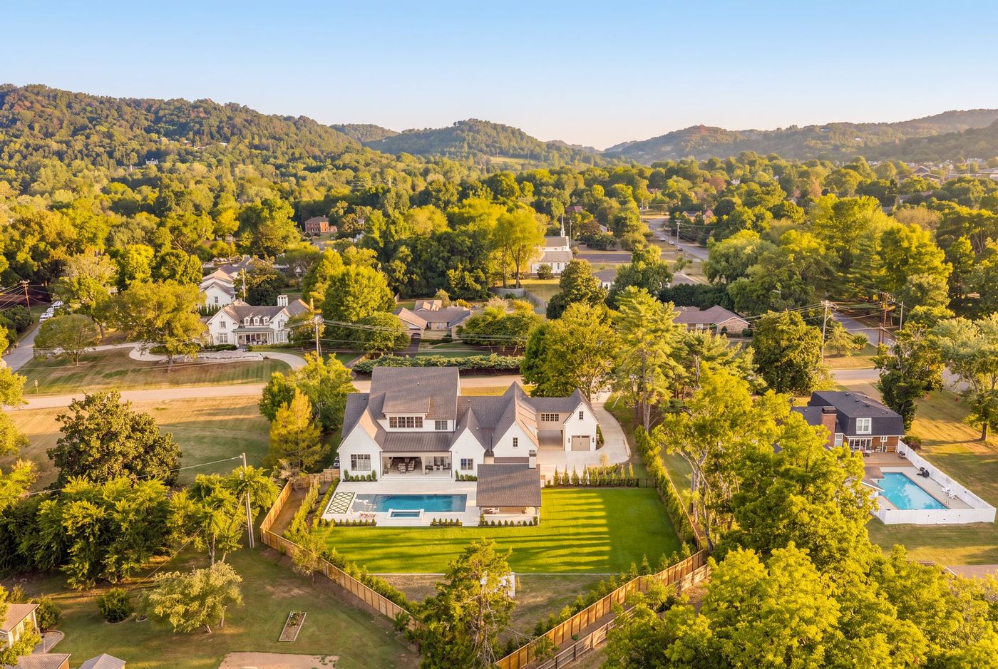 Aerial view of a completed Shepherd Group residence in Brentwood