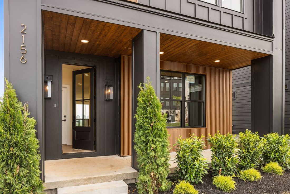 2156 Summit Avenue, Nashville — entry with dark cladding and cedar soffit